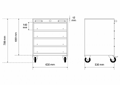 Voziček za orodje 4 predali 630x530x789mm